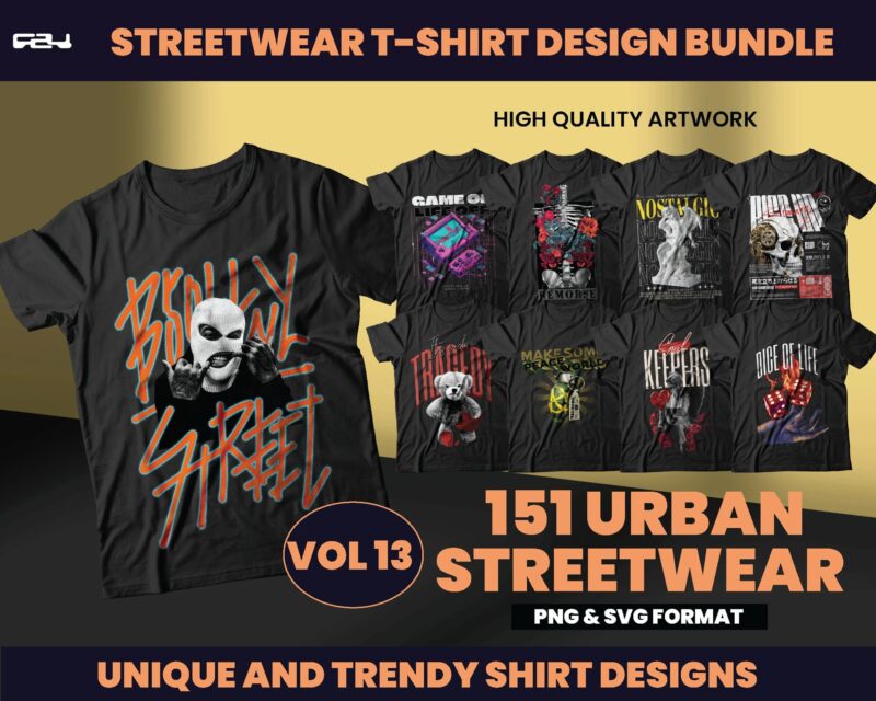 151 Urban Streetwear Designs, T-shirt Design bundle, Streetwear Designs, Aesthetic Design, Urban Shirt designs, Graphics shirt, DTF, DTG