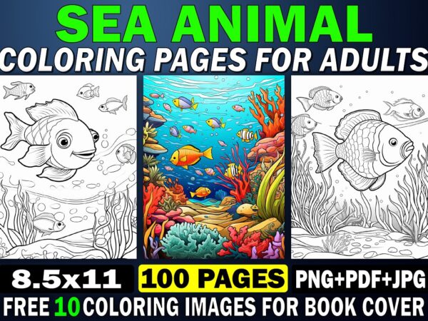Sea animal coloring pages for adults 3 t shirt template vector