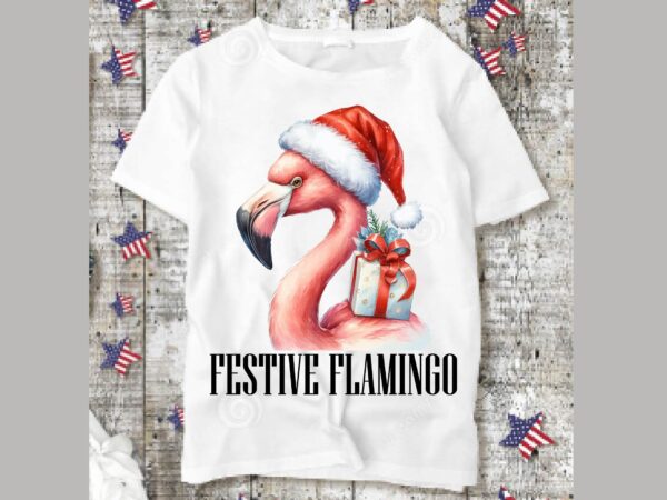 Watercolor flamingo christmas png sublimation t shirt design for sale
