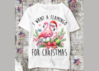 Watercolor Flamingo Christmas PNG Sublimation t shirt design for sale