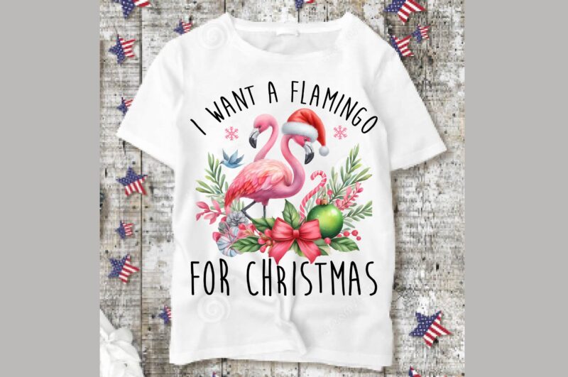 Watercolor Flamingo Christmas PNG Sublimation