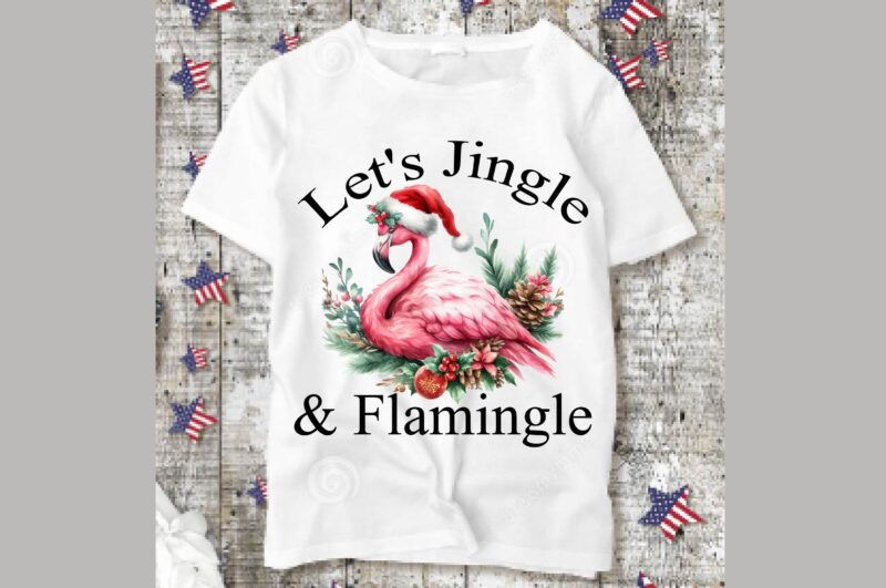 Watercolor Flamingo Christmas PNG Sublimation