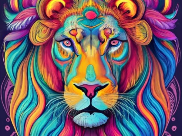 Cool psychedelic lion head, black background png file t shirt vector file