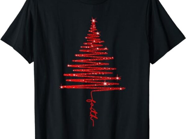 Red sparkling faith christmas tree t-shirt