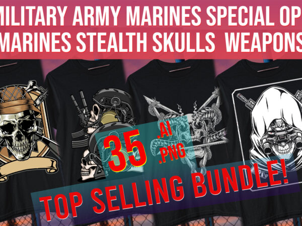 Military army marines special ops tactical stealth skulls weapons t shirt designs for sale