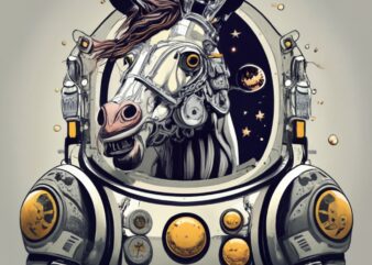 stempunk style mechanical angry horse as astronaut ,t-shirt design PNG File