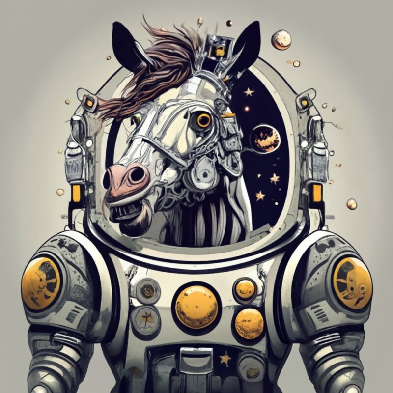 stempunk style mechanical angry horse as astronaut ,t-shirt design PNG File