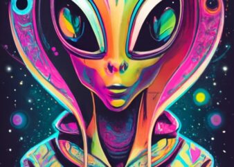 strange psychedelic alien, black background, t-shirt design PNG File
