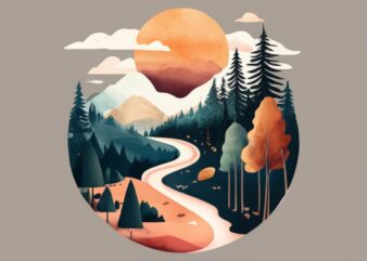 t-shirt design: watercolor techniques to create a dreamy and ethereal painting of a forest landscape, perfect for a nature-inspired t-shirt