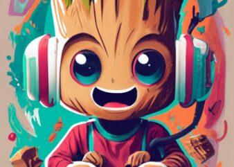 text “EDUARGONFER” in modern typography, Marvel Baby Groot gamer on a t-shirt design PNG File