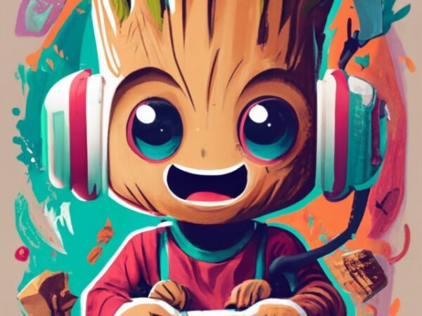 Text “eduargonfer” in modern typography, marvel baby groot gamer on a t-shirt design png file