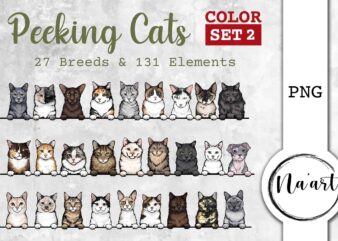 Peeking cats, 27 breeds & 131 elements, color set 2