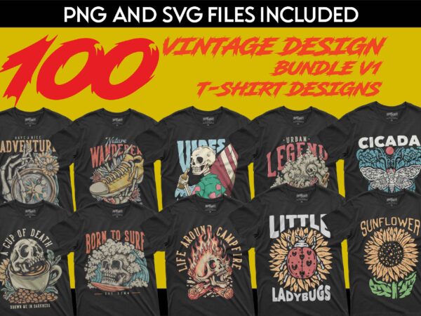 100 vintage v1 t-shirt bundle collection, pod t-shirt design,| | png | svg for dtg , dtf and sublimation print.