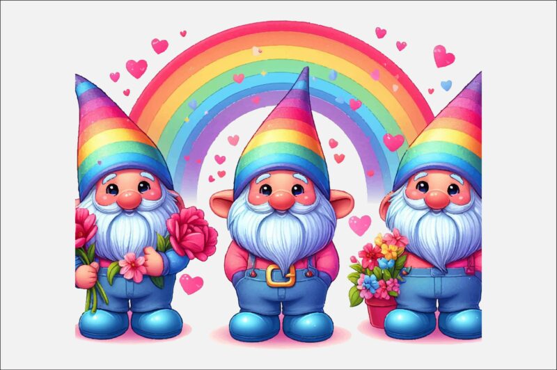 Gnome Valentines Day Rainbow PNG Bundle