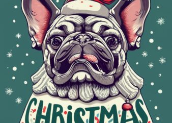 t-shirt design, a christmas design with a french bulldog like santa claus, cartoon art PNG File