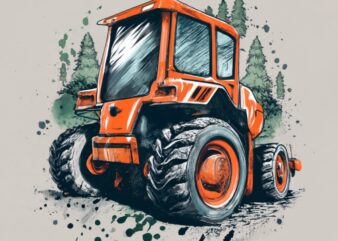 t-shirt design, forestry machine operator. 3D text “silvicultura”. watercolor splash PNG File