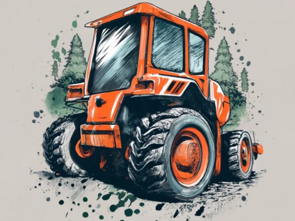 T-shirt design, forestry machine operator. 3d text “silvicultura”. watercolor splash png file