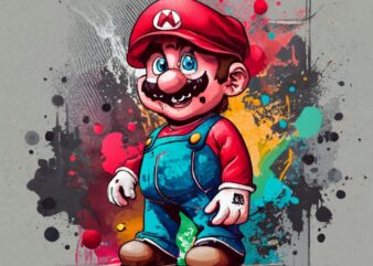 t-shirt design, Super Mario. watercolor splash PNG File
