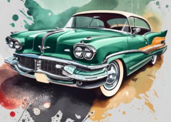 t-shirt design, green Oldsmobile Super 88 car 1956 PNG File