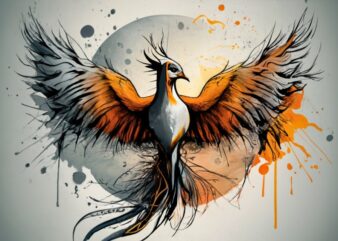 t-shirt design, phoenix made of gold and silver PNG File