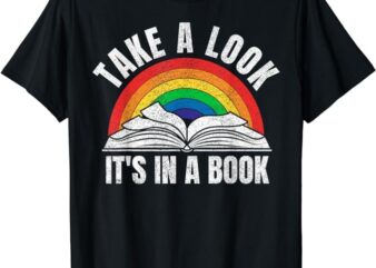 vintage retro rainbow take a look it’s in a book reading art T-Shirt