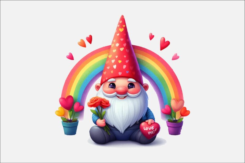 Gnome Valentines Day Rainbow PNG Bundle