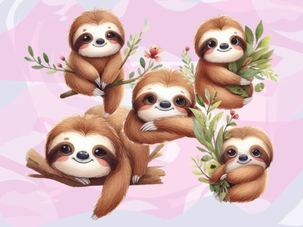 Sloth animals watercolor png clipart t shirt template vector