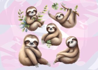 Sloth Animals Watercolor PNG Clipart