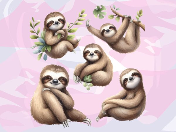 Sloth animals watercolor png clipart t shirt template vector Sloth animals watercolor png clipart t shirt template vector