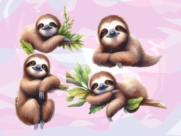 Sloth animals watercolor png clipart t shirt template vector