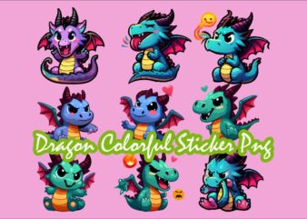 Dragon colorful sticker PNG Sublimation Bundle t shirt vector illustration