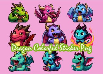 Dragon colorful sticker PNG Sublimation Bundle