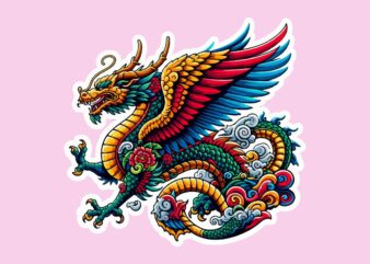 Dragon colorful sticker PNG Sublimation t shirt vector illustration