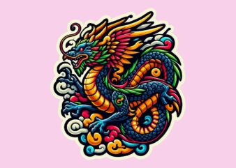 Dragon colorful sticker PNG Sublimation t shirt vector illustration