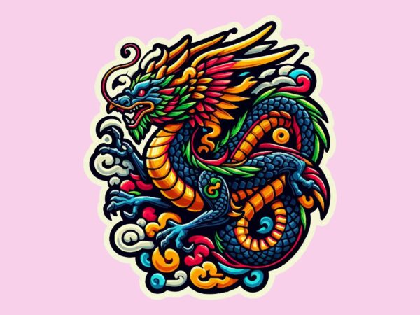 Dragon colorful sticker png sublimation t shirt vector illustration