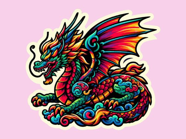 Dragon colorful sticker png sublimation t shirt vector illustration