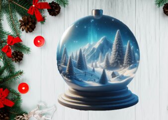 3D Snowy Landscape Globe Xmas Ornament PNG Sublimation