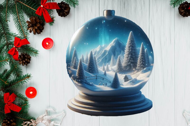 3D Snowy Landscape Globe Xmas Ornament PNG Sublimation