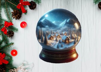 3D Snowy Landscape Globe Xmas Ornament PNG Sublimation