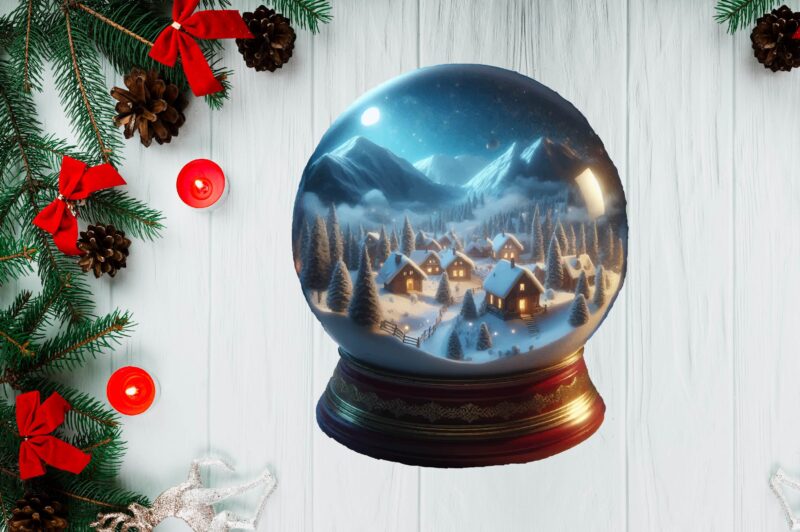 3D Snowy Landscape Globe Xmas Ornament PNG Sublimation