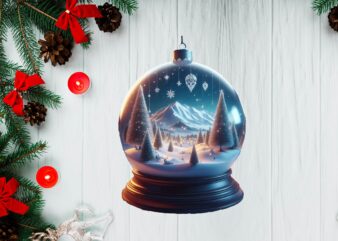 3D Snowy Landscape Globe Xmas Ornament PNG Sublimation