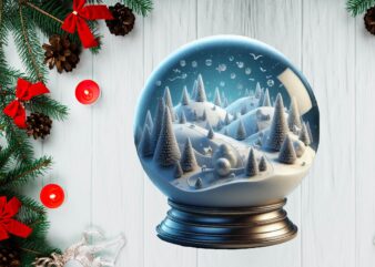 3D Snowy Landscape Globe Xmas Ornament PNG Sublimation
