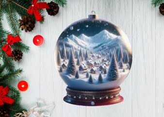 3D Snowy Landscape Globe Xmas Ornament PNG Sublimation