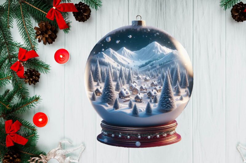 3D Snowy Landscape Globe Xmas Ornament PNG Sublimation