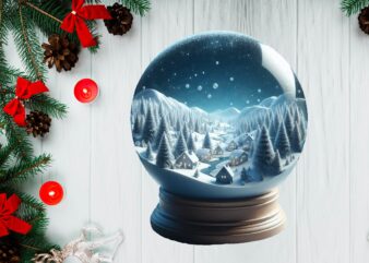 3D Snowy Landscape Globe Xmas Ornament PNG Sublimation