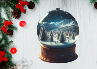 3D Snowy Landscape Globe Xmas Ornament PNG Sublimation