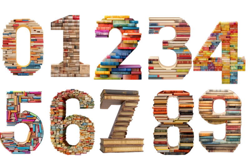 Number 0 through 9 made of books clipart