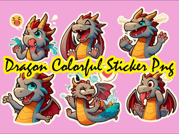 Dragon colorful sticker png sublimation bundle t shirt vector illustration