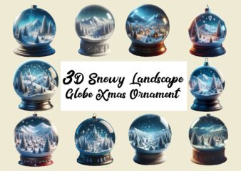 3D Snowy Landscape Globe Xmas Ornament PNG Sublimation