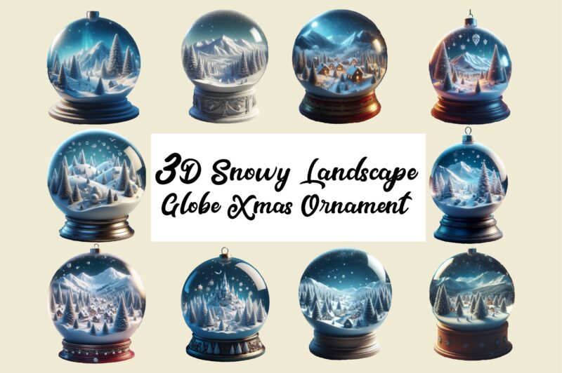 3D Snowy Landscape Globe Xmas Ornament PNG Sublimation